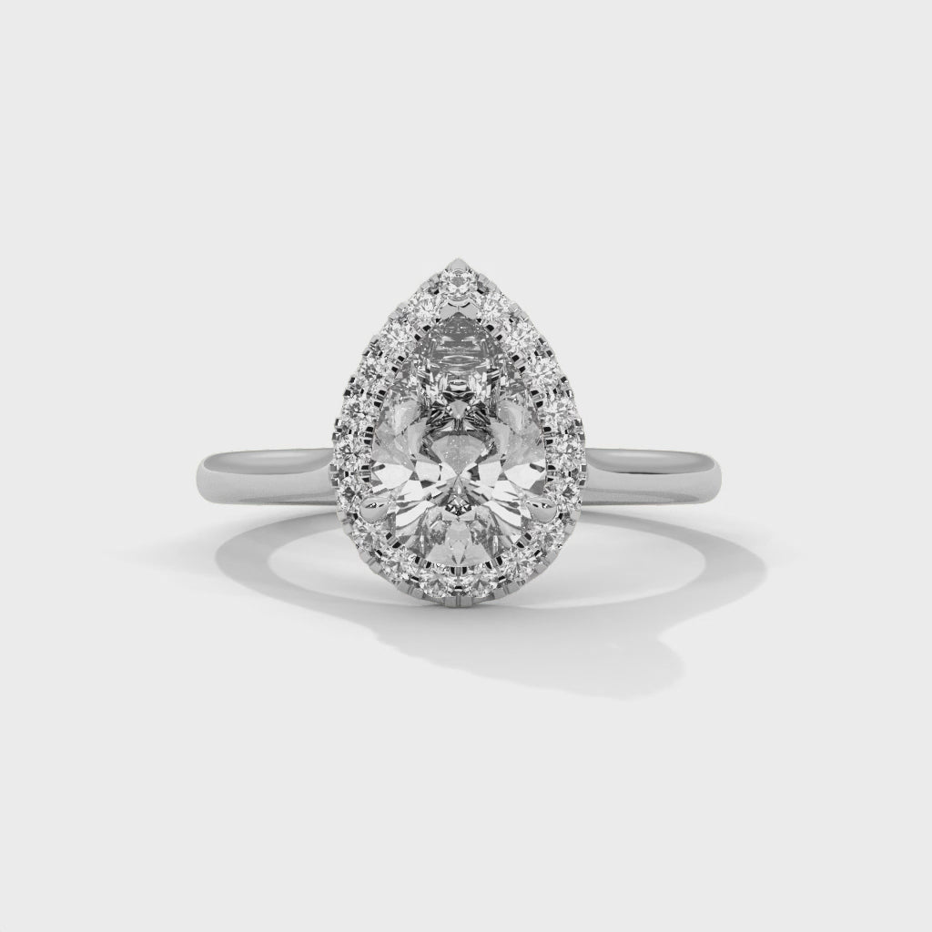 LumiPear Halo Pear Cut Halo Engagement Ring with Hidden Halo