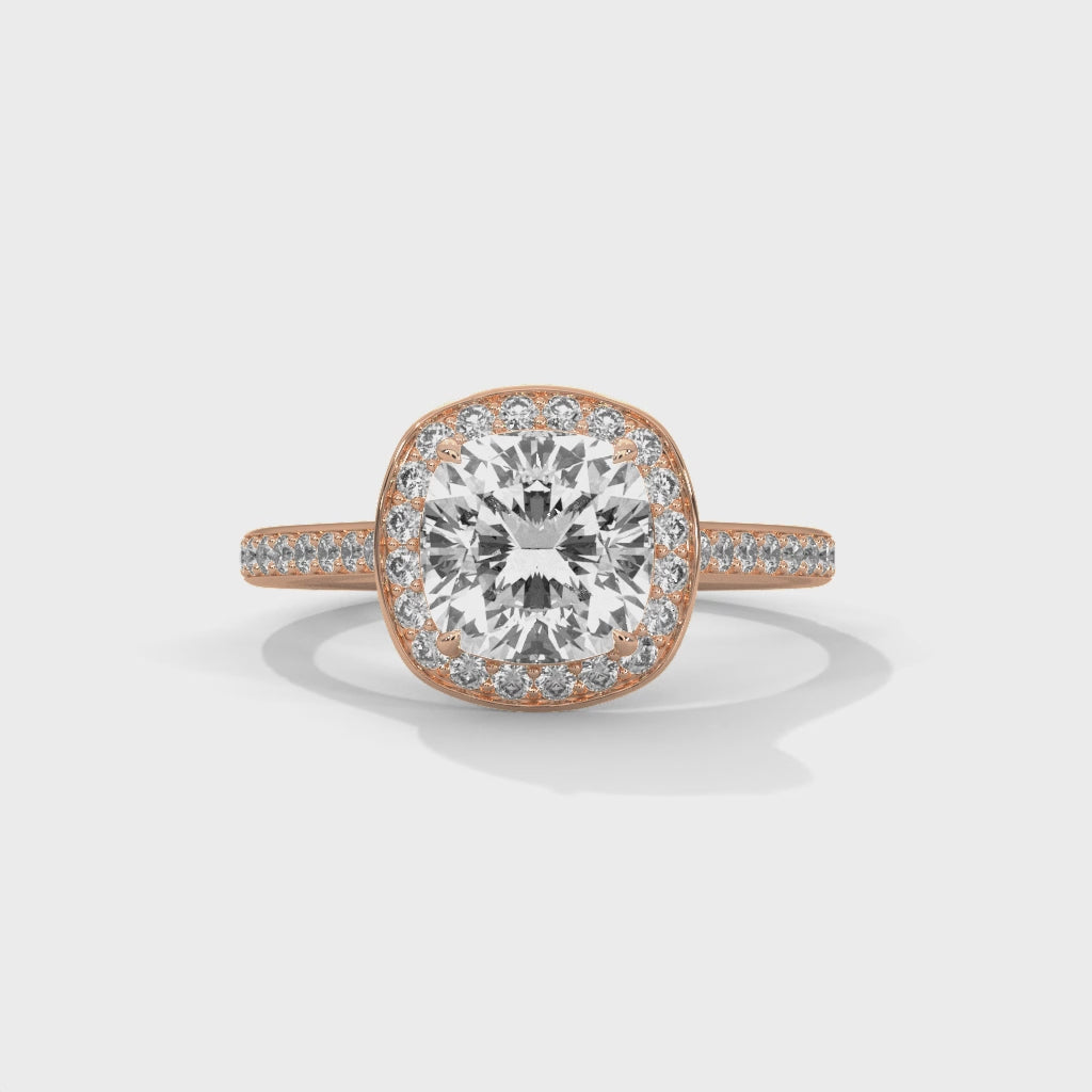 Luxe Cushion Halo Engagement Ring with Pavé Band