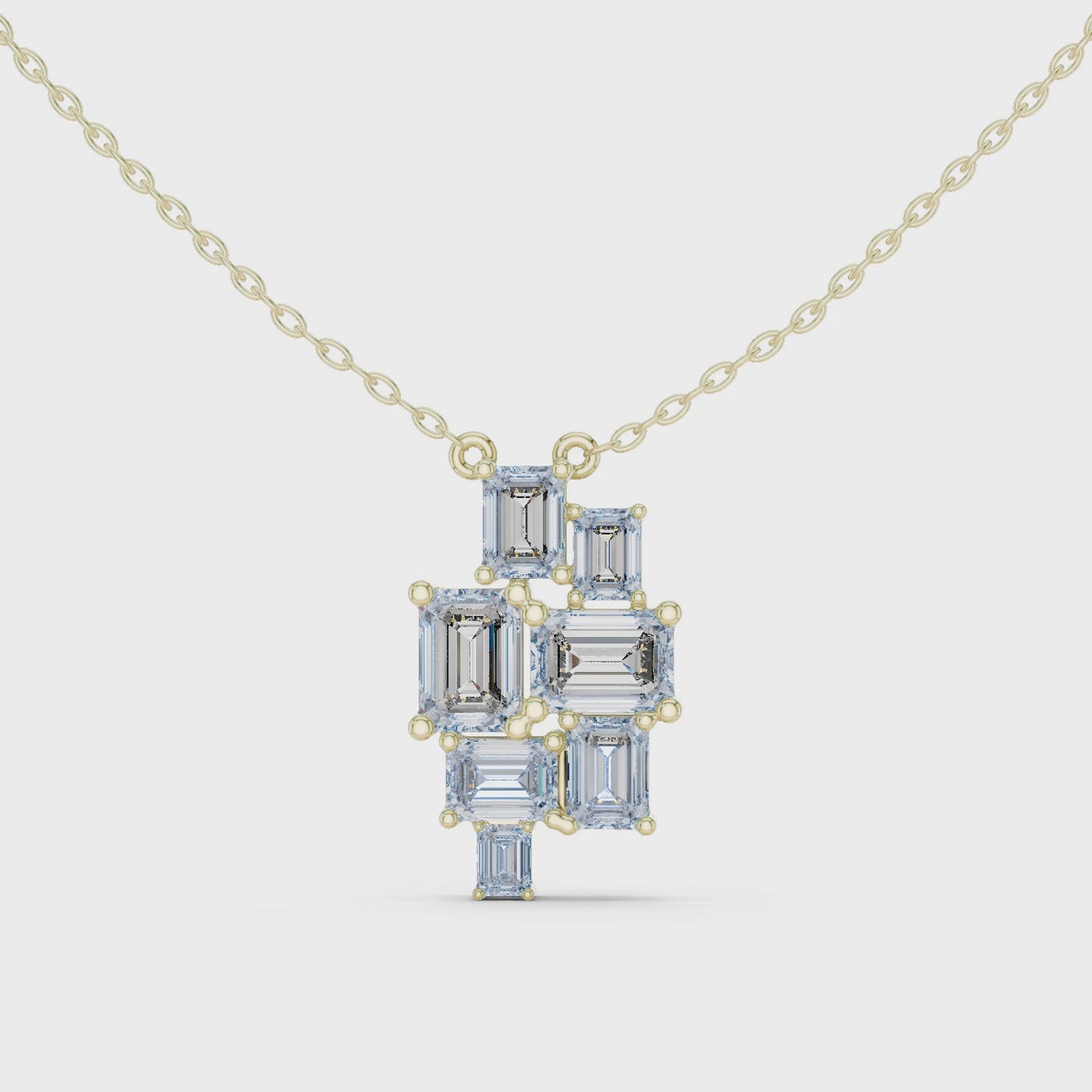 Modern Luxury Emerald Cut Diamond Cluster Pendant Necklace