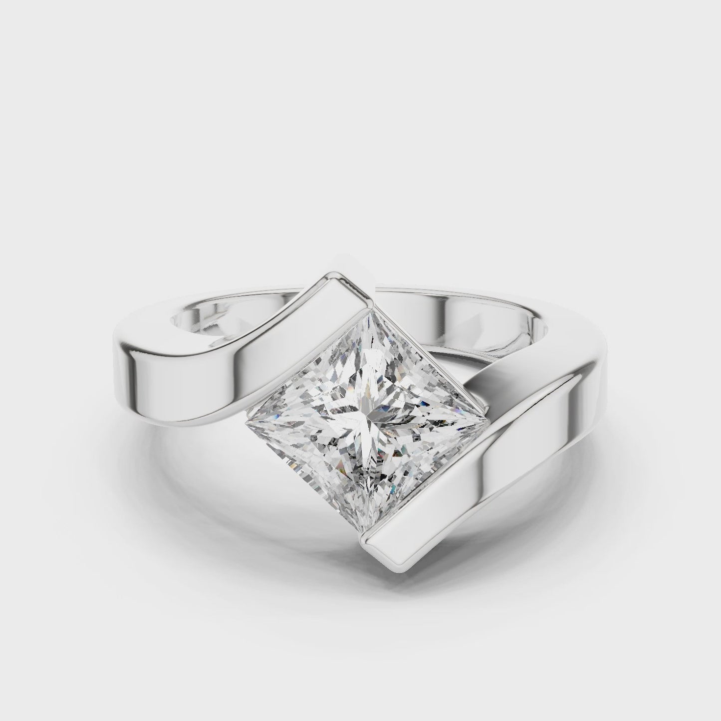 Flow Princess Cut Solitaire Bypass Engagement Ring
