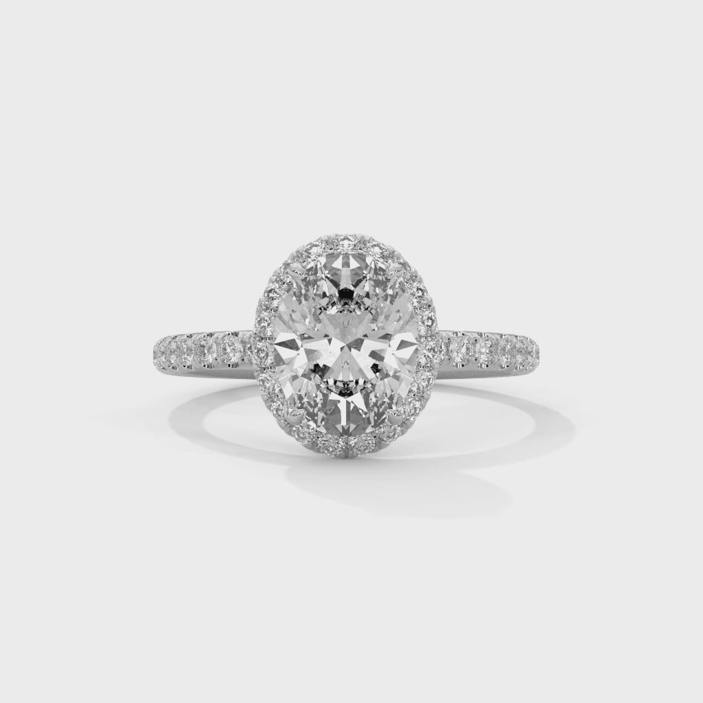 Luminous Halo Oval Diamond Pavé Solitaire Ring