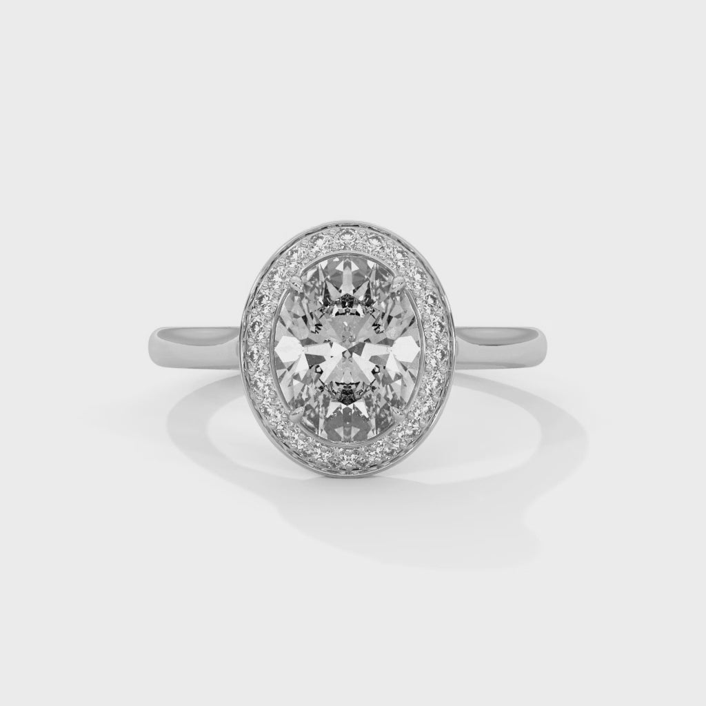 Oval Aura Halo Engagement Ring with Plain Band