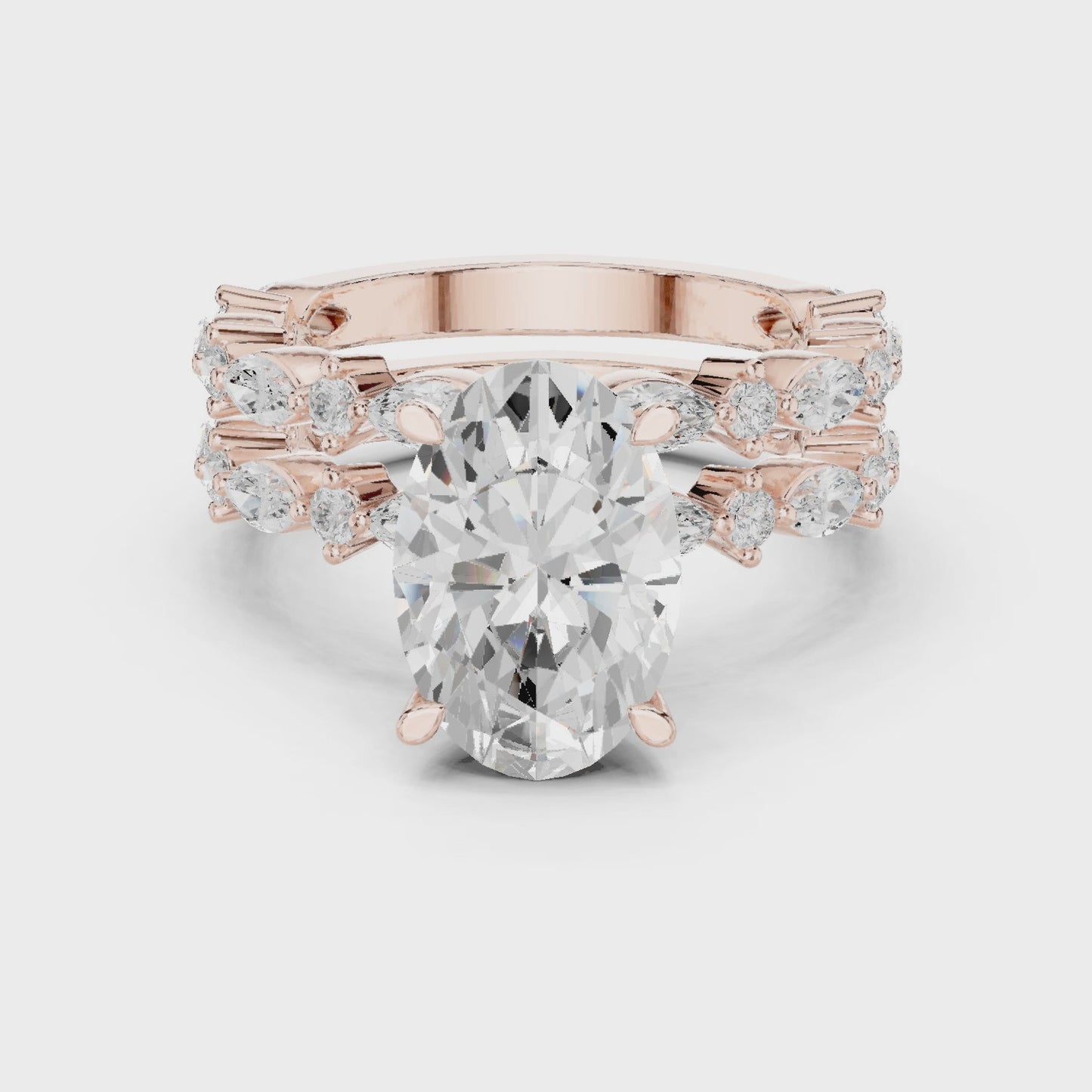 Trinity Bloom Oval Diamond Bridal Ring Set