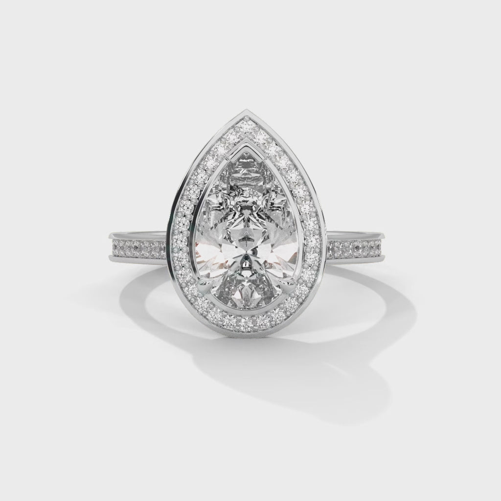 Luminous Pear Cut Double Halo Engagement Ring with Pavé Band
