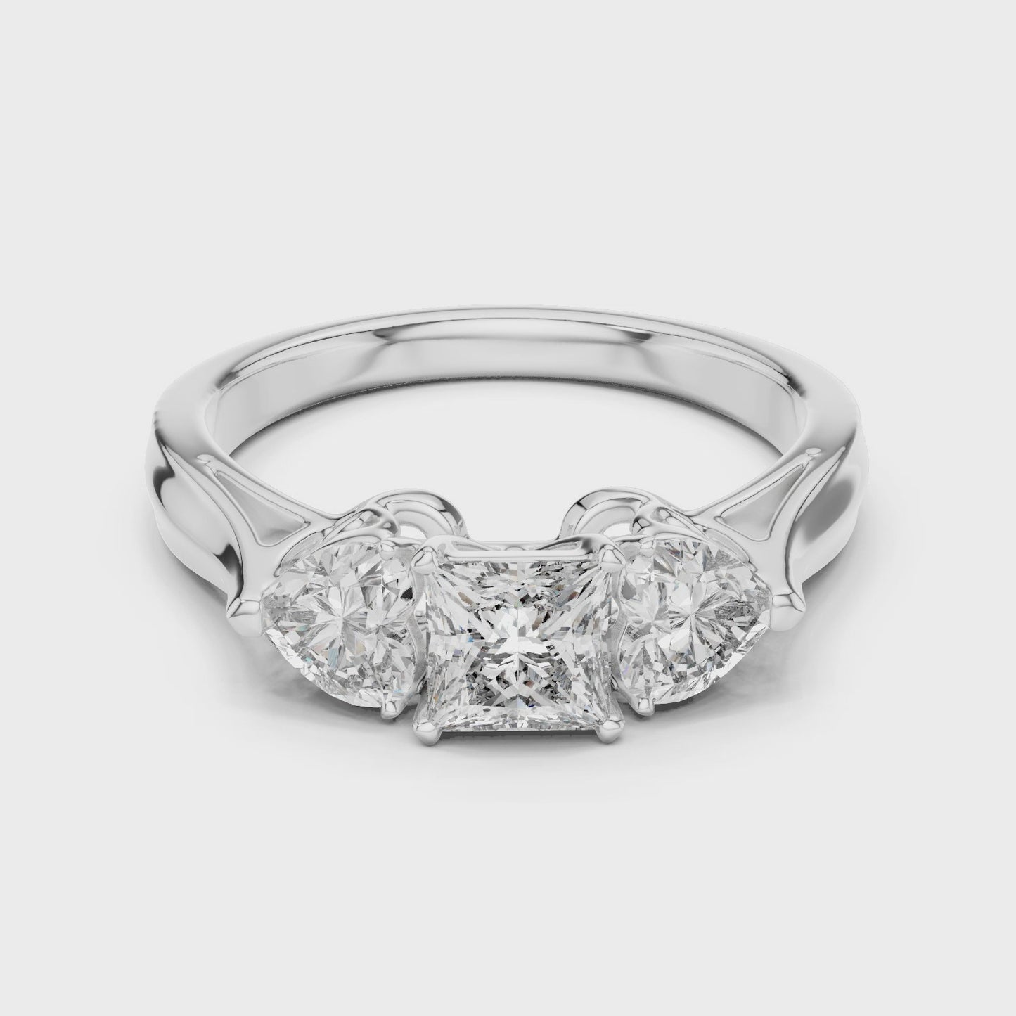 Vertex Bloom Princess & Pear Three Stone Diamond Ring