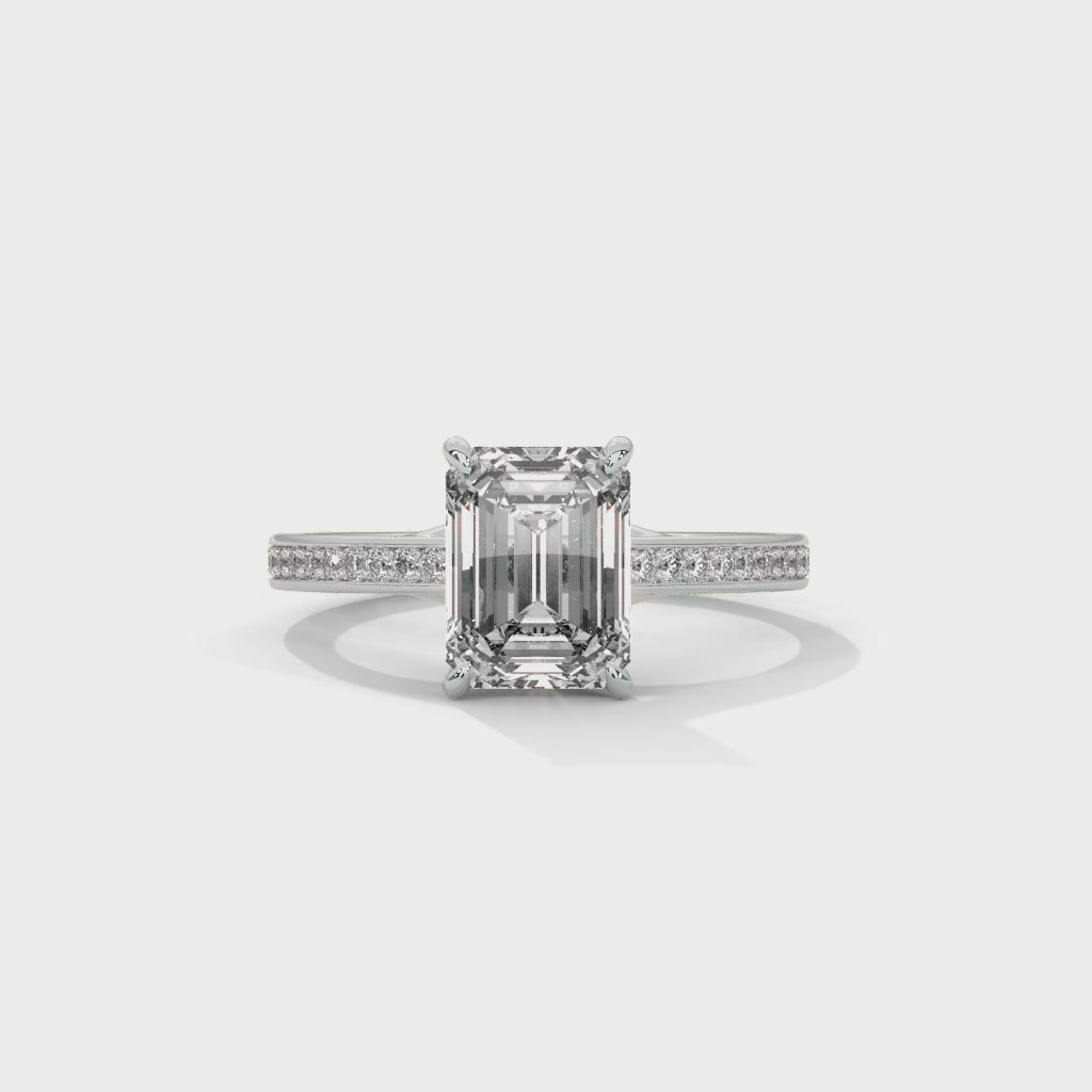 Modern Emerald Cut Solitaire Engagement Ring with Pavé Band