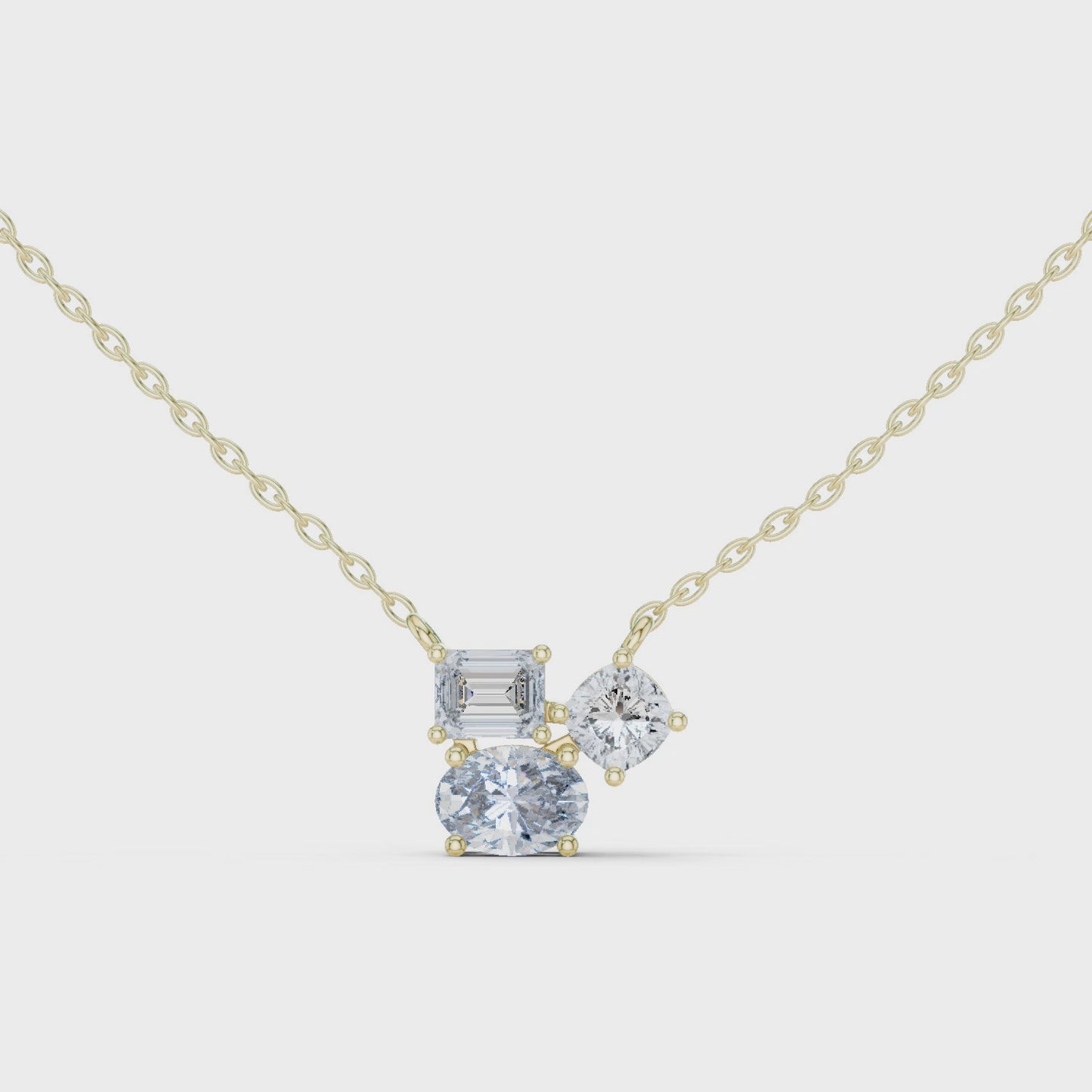 Modern Mosaic Mixed Shape Diamond Cluster Pendant Necklace