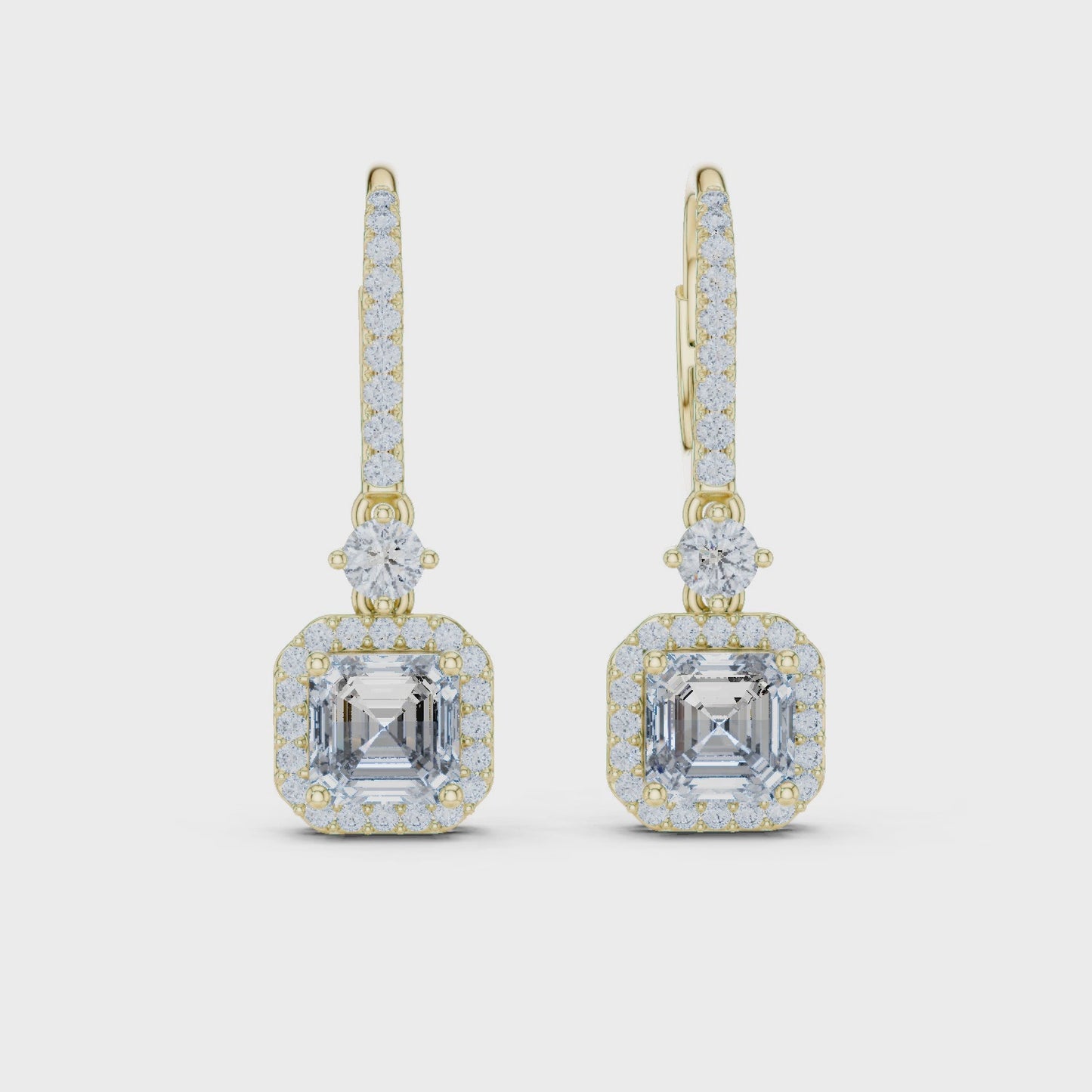 Regal Asscher Halo Drop Diamond Earrings