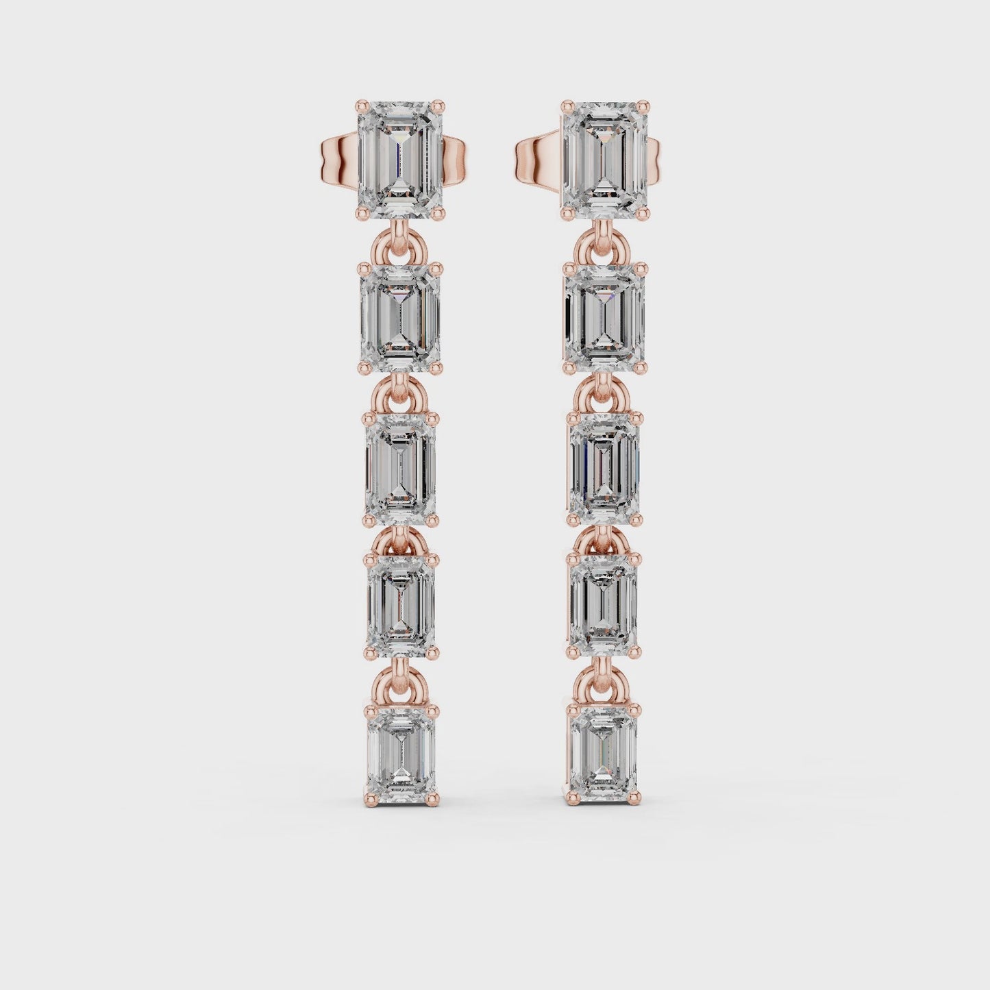 Emerald Diamond Linear Drop Earrings