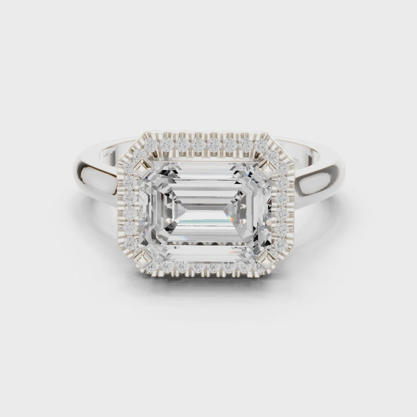 Frame Theory Emerald Cut Halo Solitaire Engagement Ring