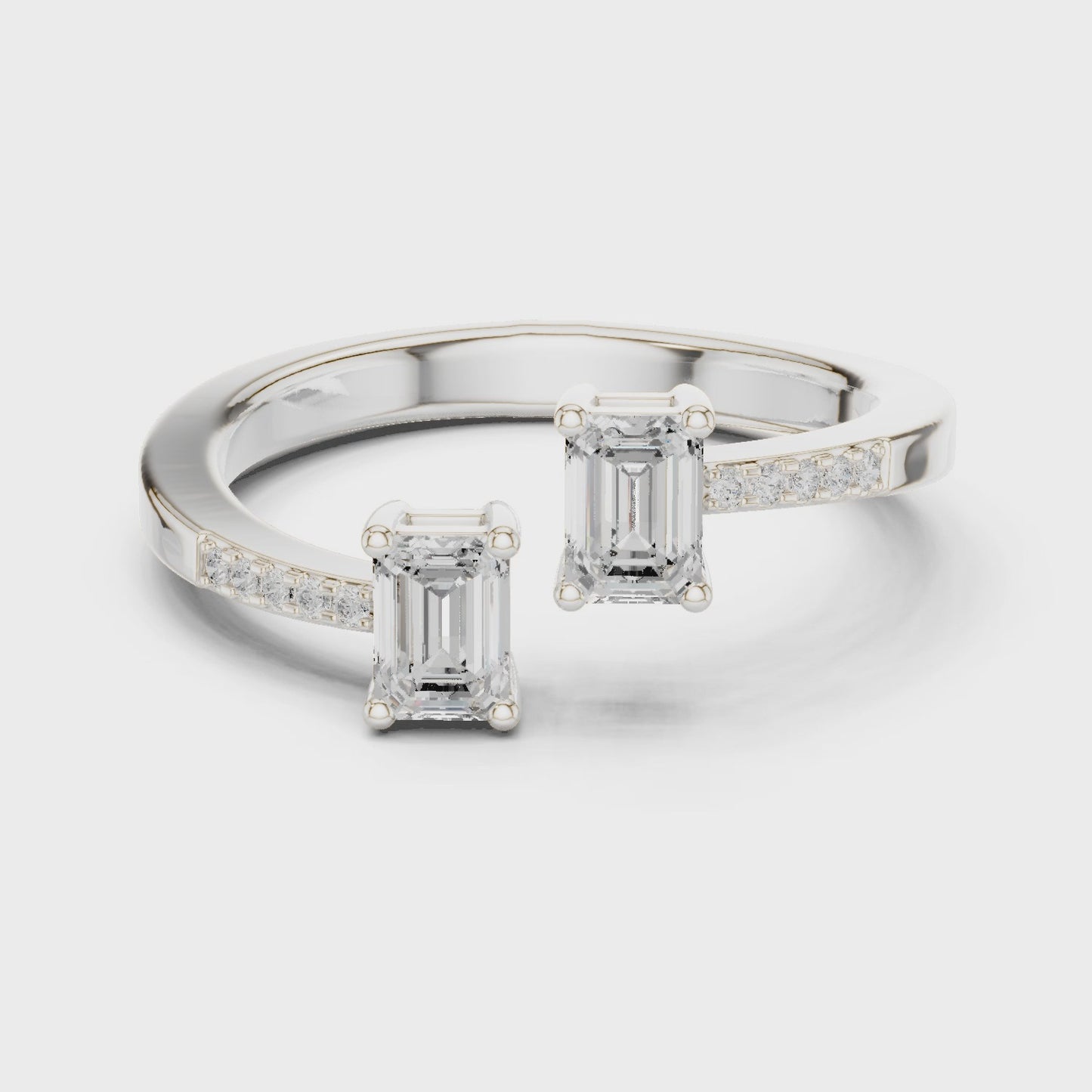 Parallel Motion Emerald Cut Open Bypass Diamond Ring