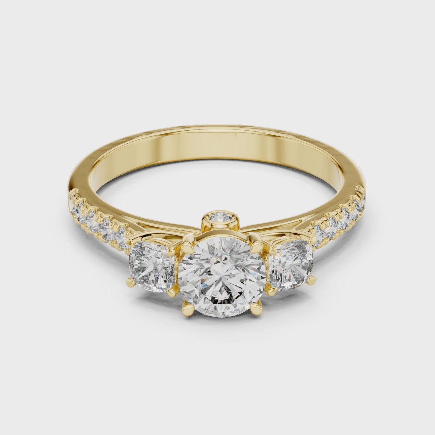 Trinity Edge Round Three Stone Diamond Ring with Hidden Halo