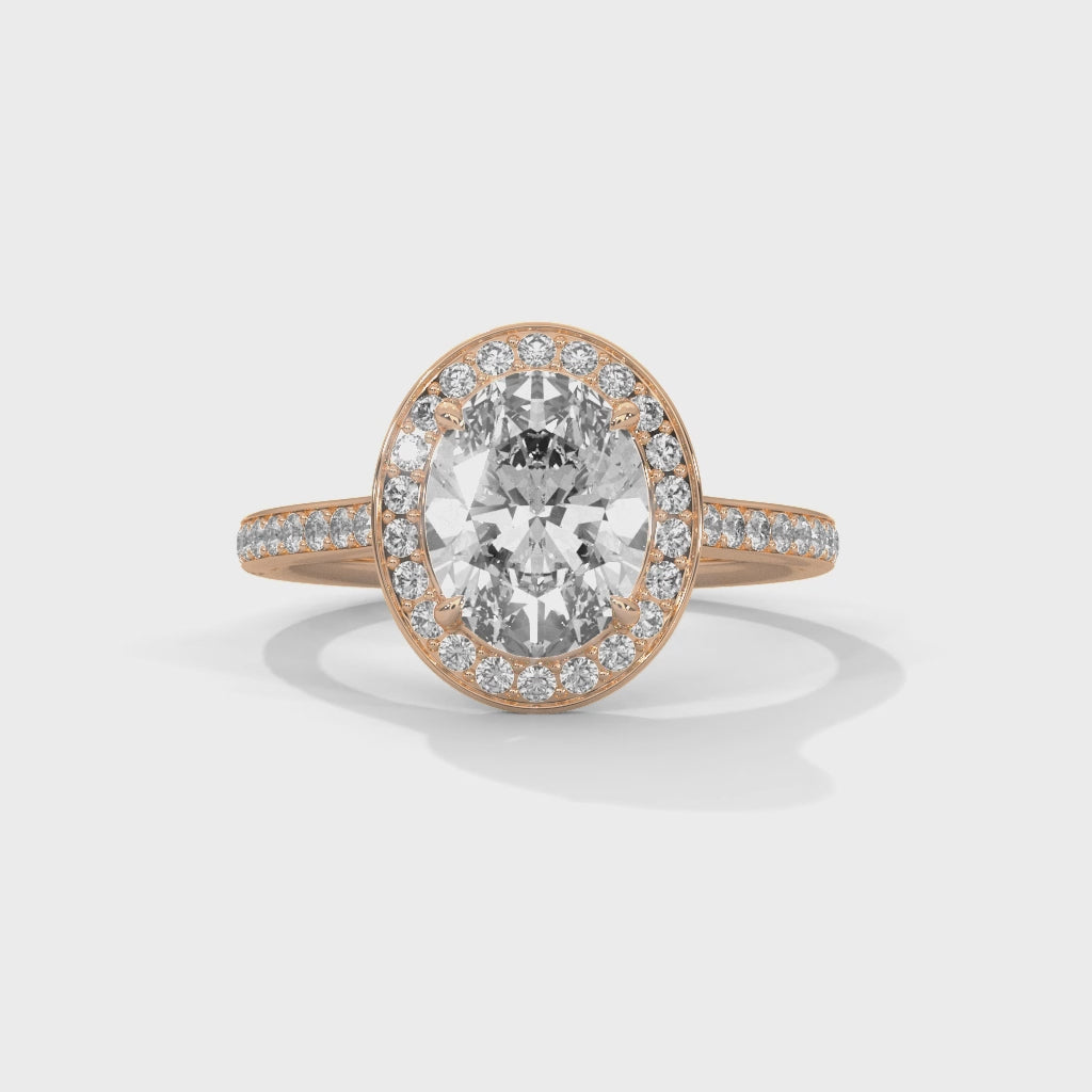 Oval Halo Radiance Engagement Ring with Pavé Band
