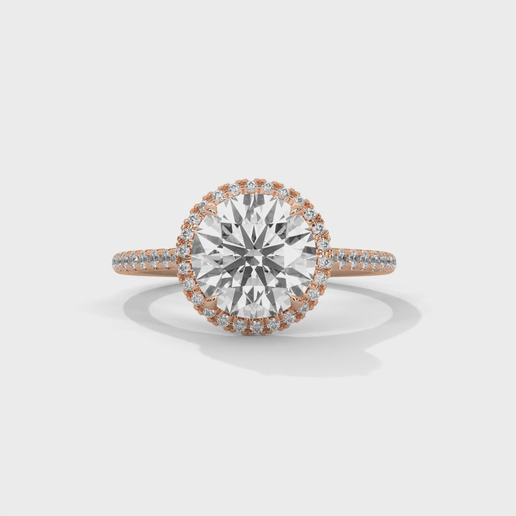 Celestial Round Halo Engagement Ring with Pavé Diamond Band