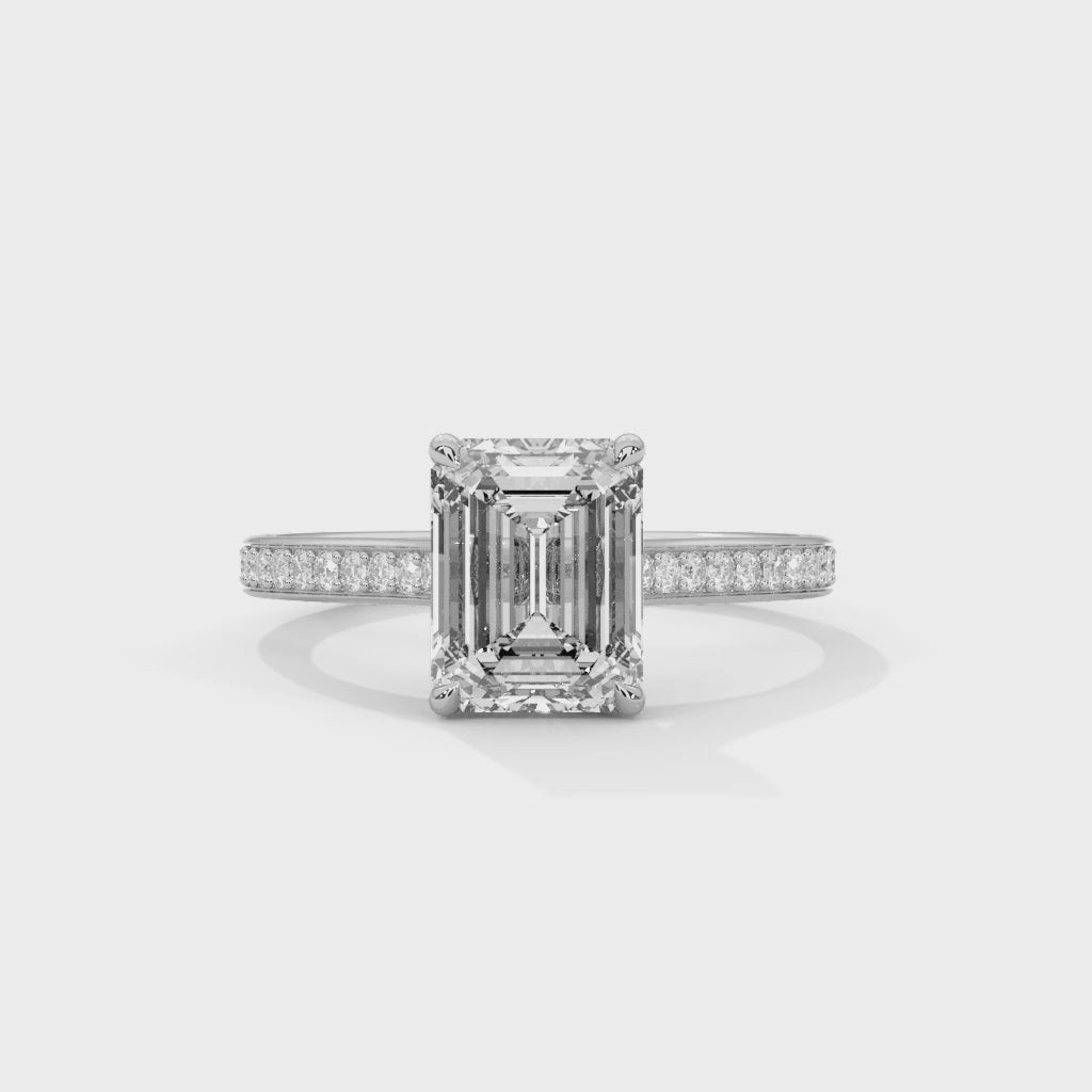 Luxe Meridian Emerald Cut Diamond Ring with Pavé Band