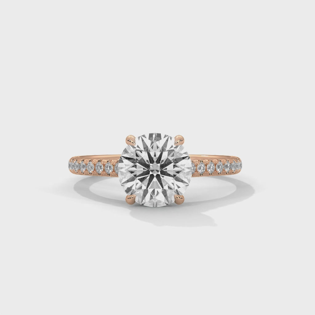Radiant Promise Round Diamond Solitaire Ring with Pavé Shoulders