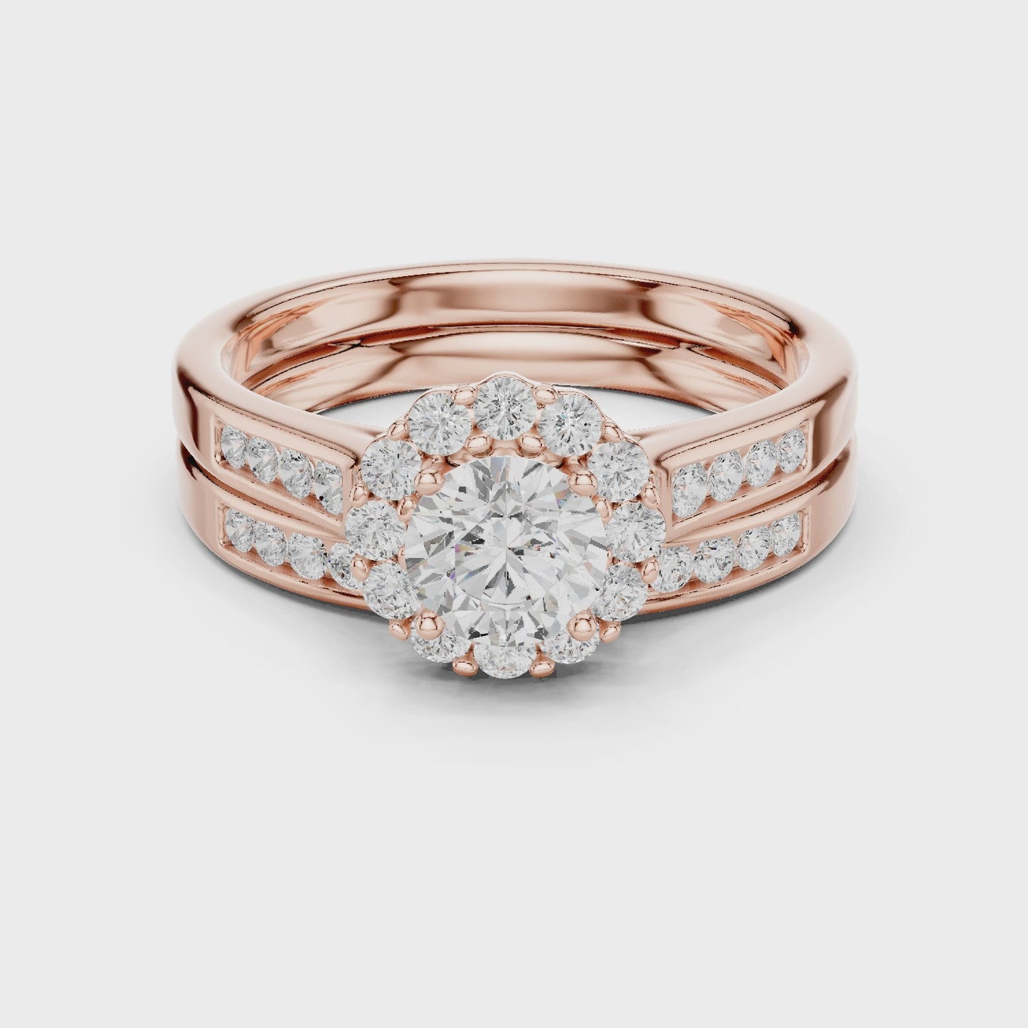 Luminous Frame Round Diamond Halo Bridal Ring Set