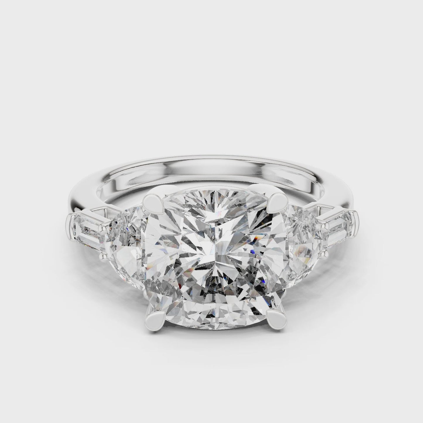 Contour Cushion Cut Three Stone Diamond Ring