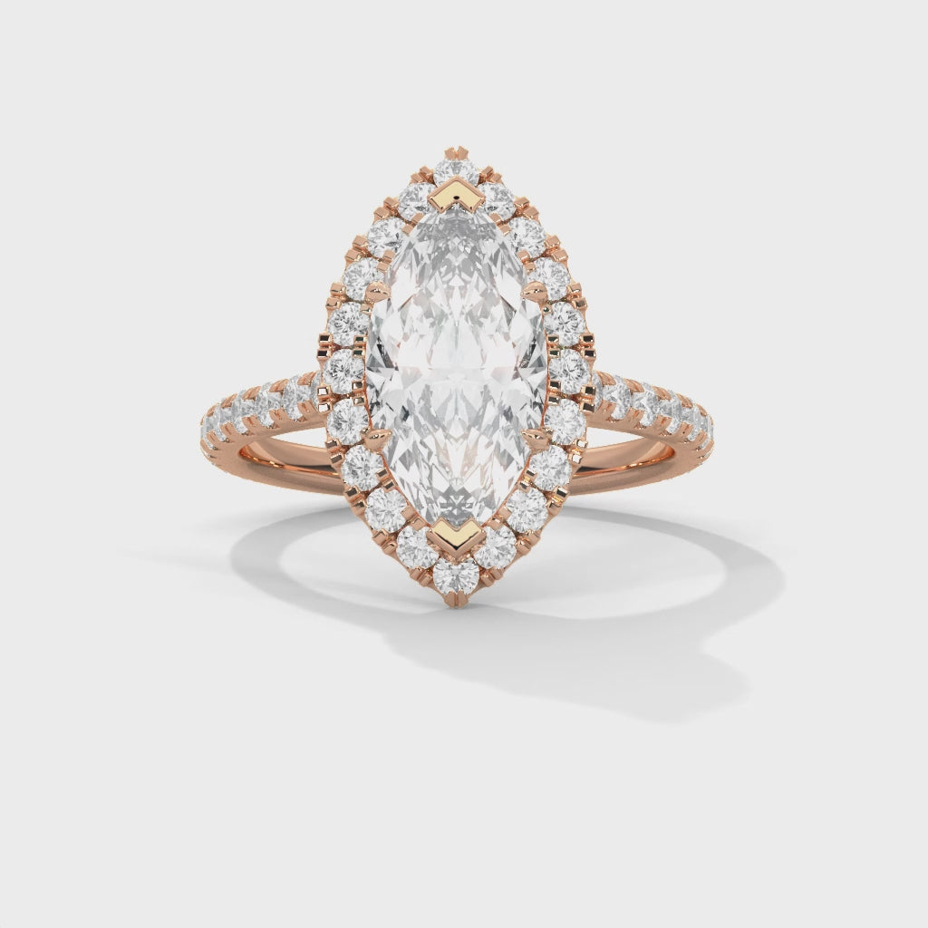 Celestial Marquis Halo Diamond Ring with Pavé Band