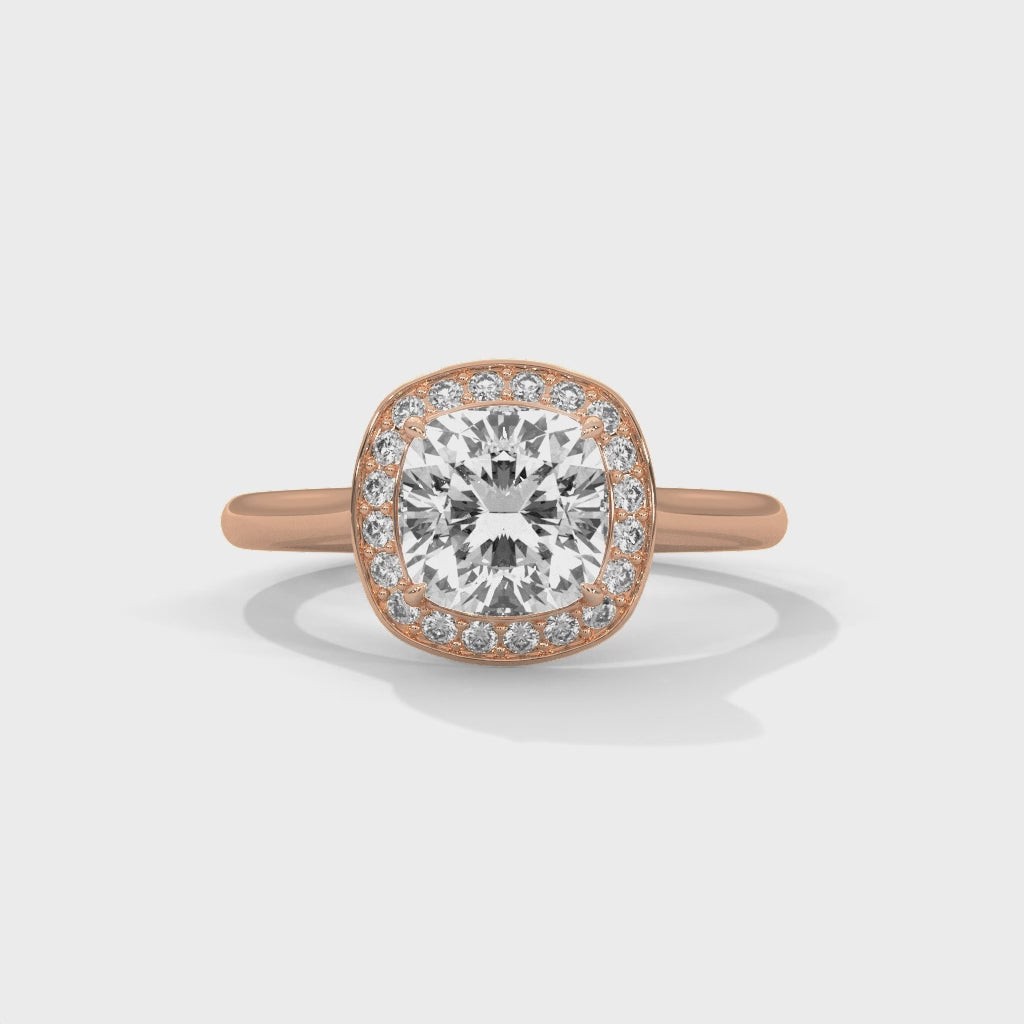 Aurora Cushion Halo Engagement Ring with Hidden Halo & Diamond Accent Frame