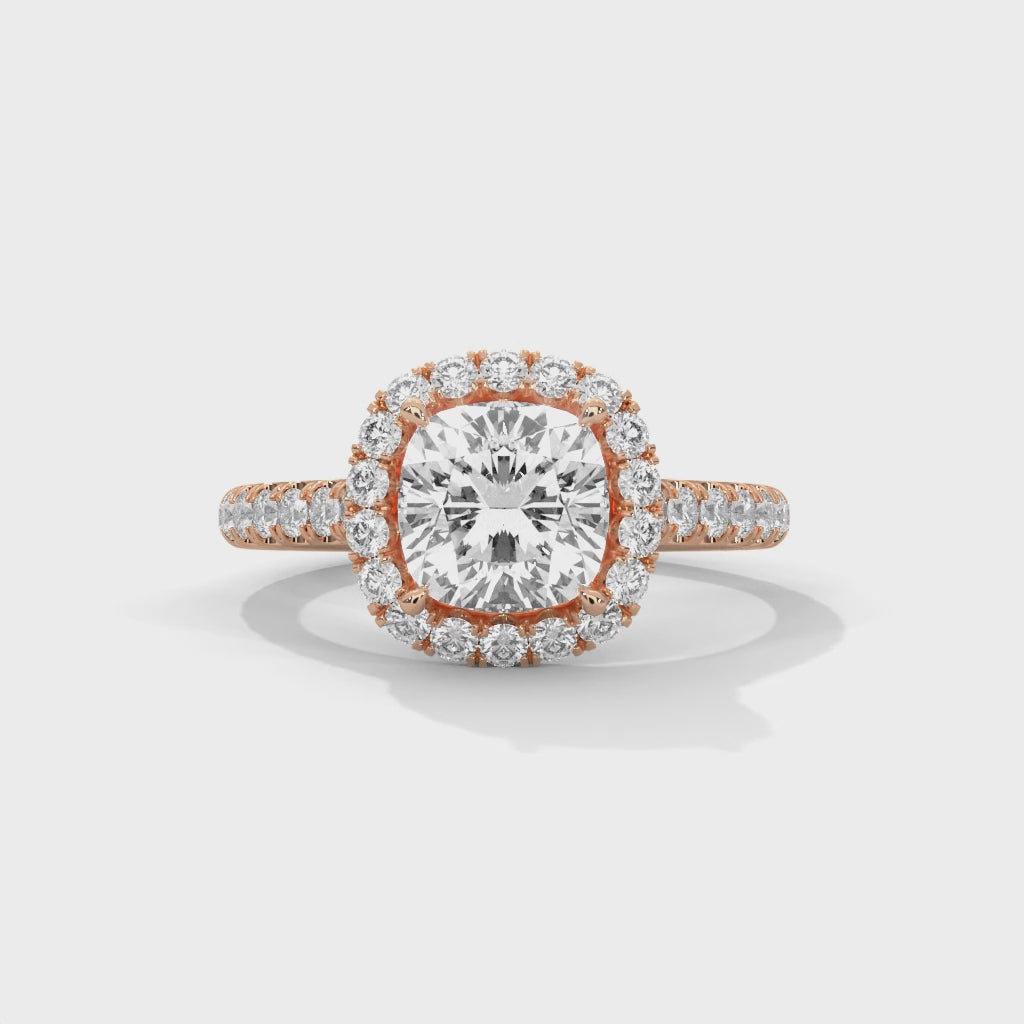 Cushion Cut Radiance Halo Engagement Ring with Pavé Band