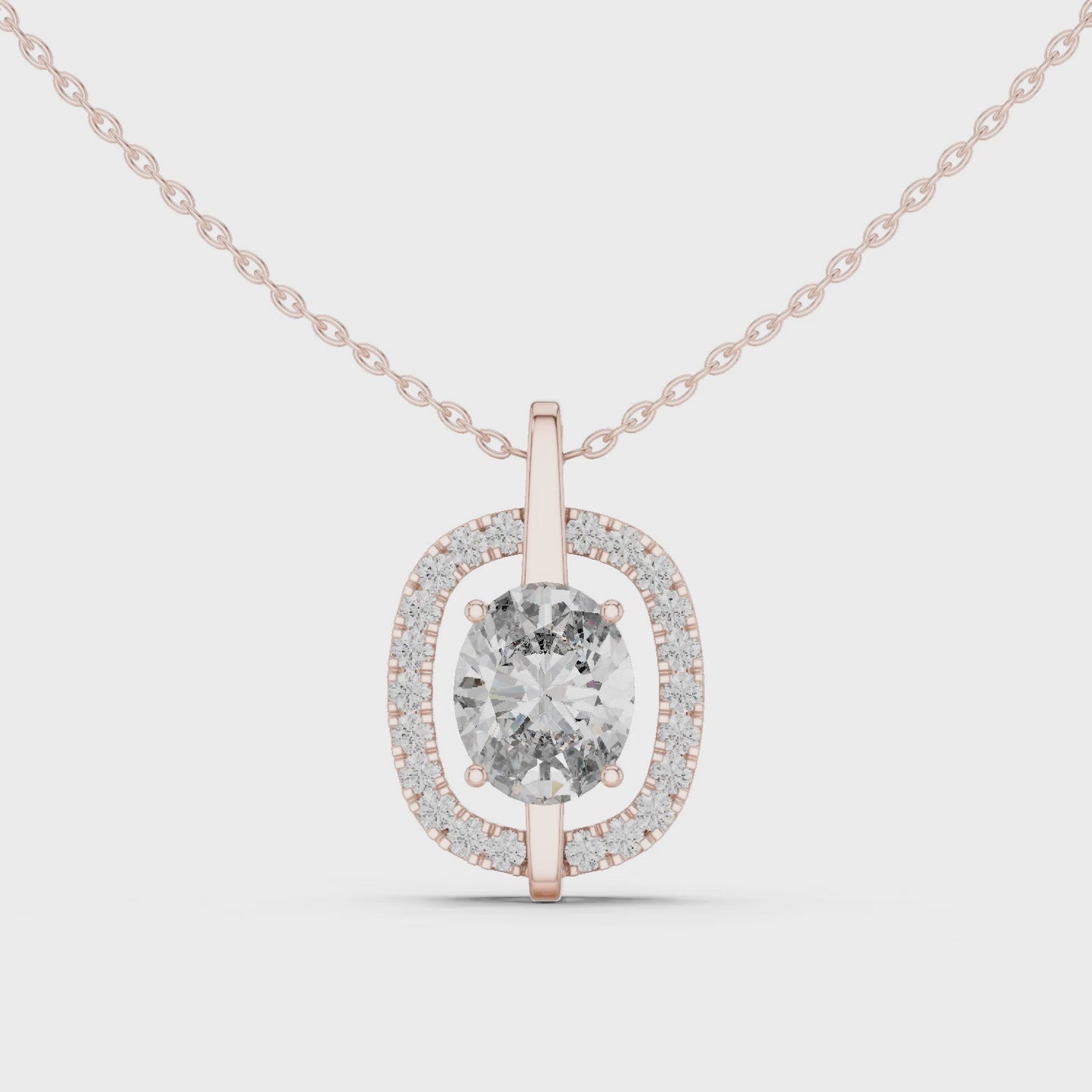 Elegant Oval Diamond Halo Pendant Necklace