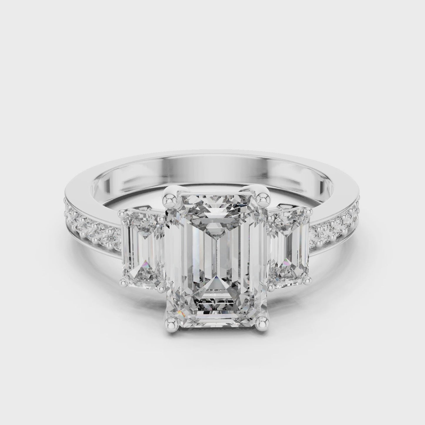 Axis Three Emerald Cut Three Stone Diamond Ring