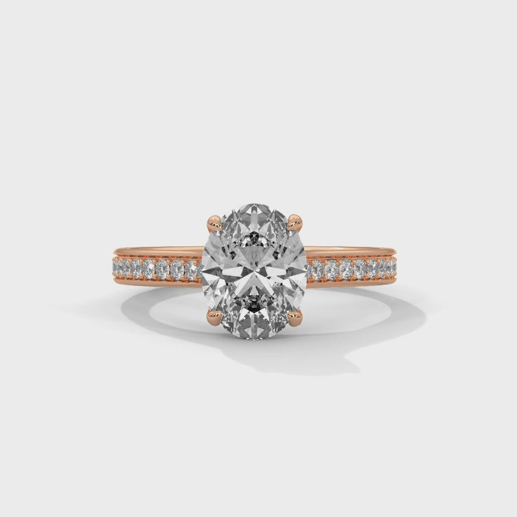 Celestia Oval Solitaire Engagement Ring with Pavé Band
