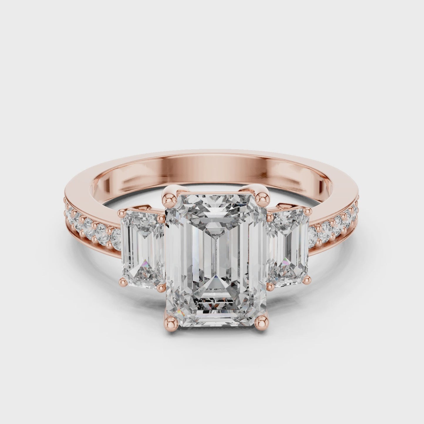 Axis Three Emerald Cut Three Stone Diamond Ring