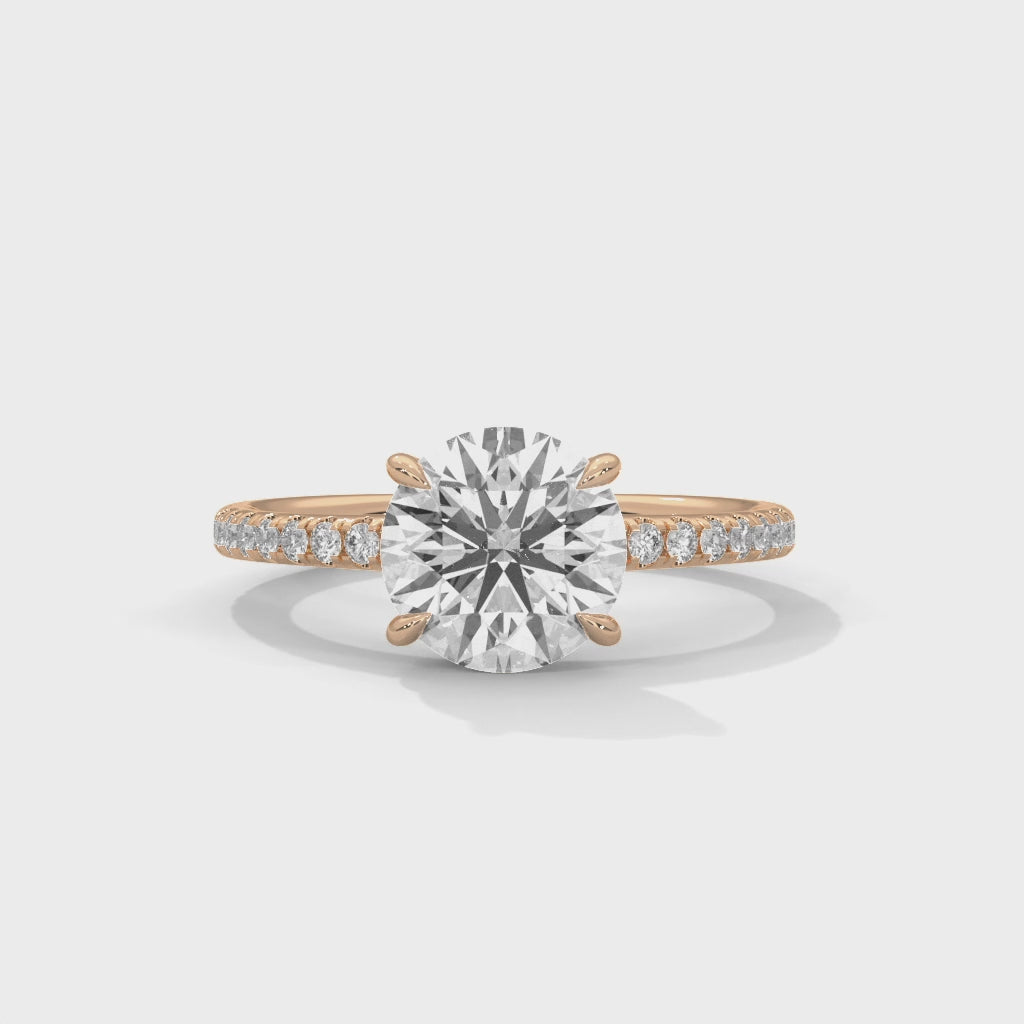Classic Round Solitaire Diamond Engagement Ring with Pavé Band