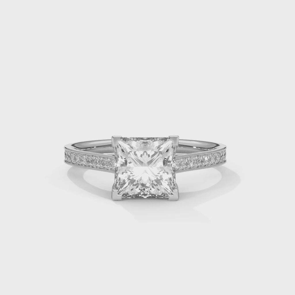 Princess Cut Hidden Halo Pavé Solitaire Ring