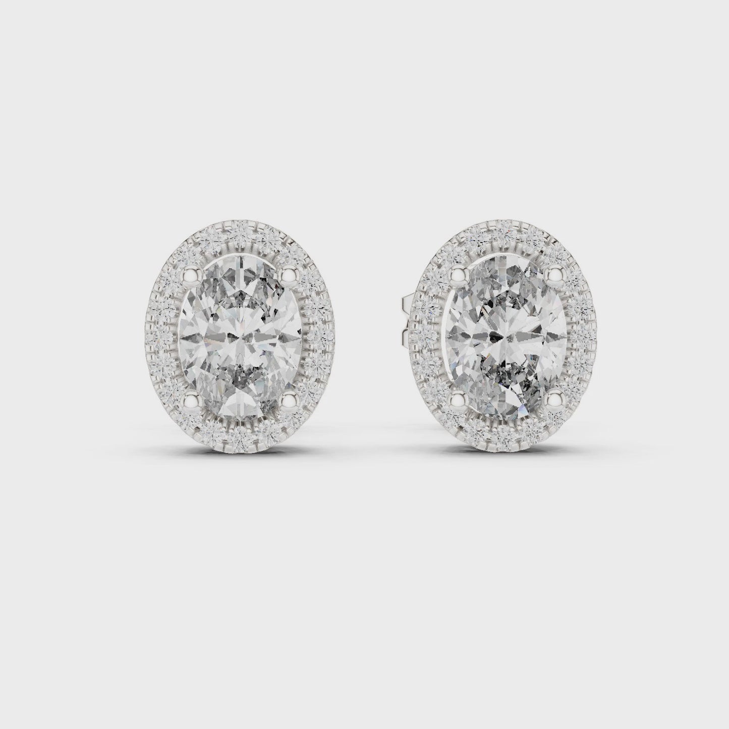 Radiant Oval Halo Diamond Stud Earrings