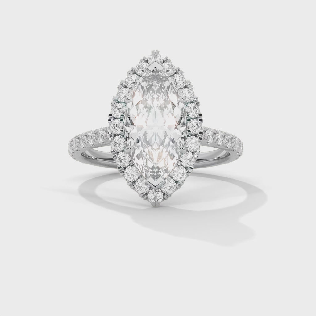 Celestial Marquis Halo Diamond Ring with Pavé Band