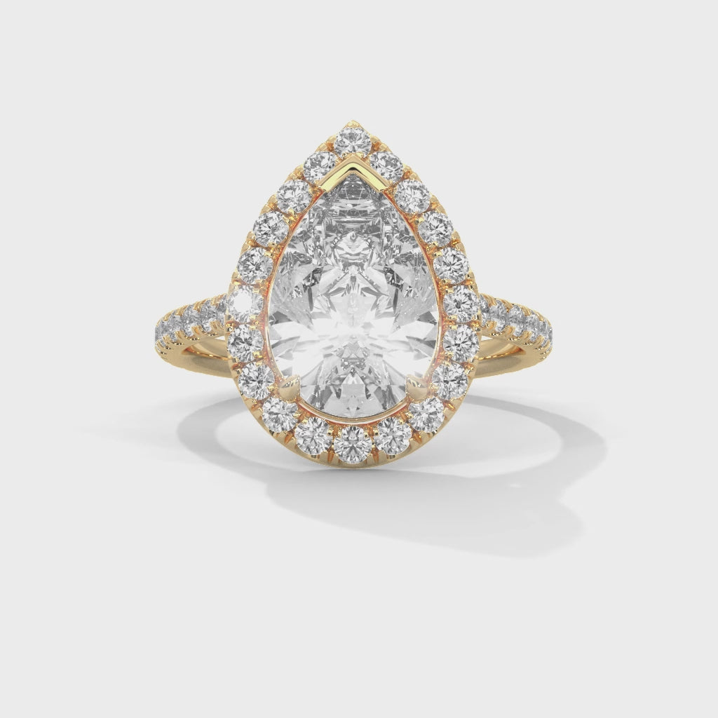Radiant Pear Halo Engagement Ring with Pavé Diamond Band