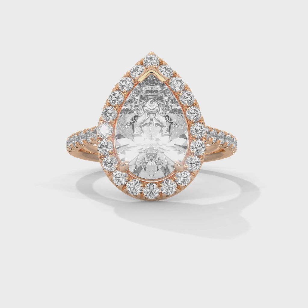 Radiant Pear Halo Engagement Ring with Pavé Diamond Band