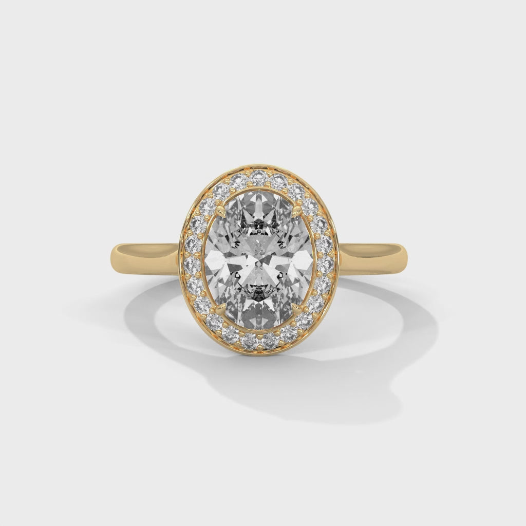 Oval Aura Halo Engagement Ring with Plain Band